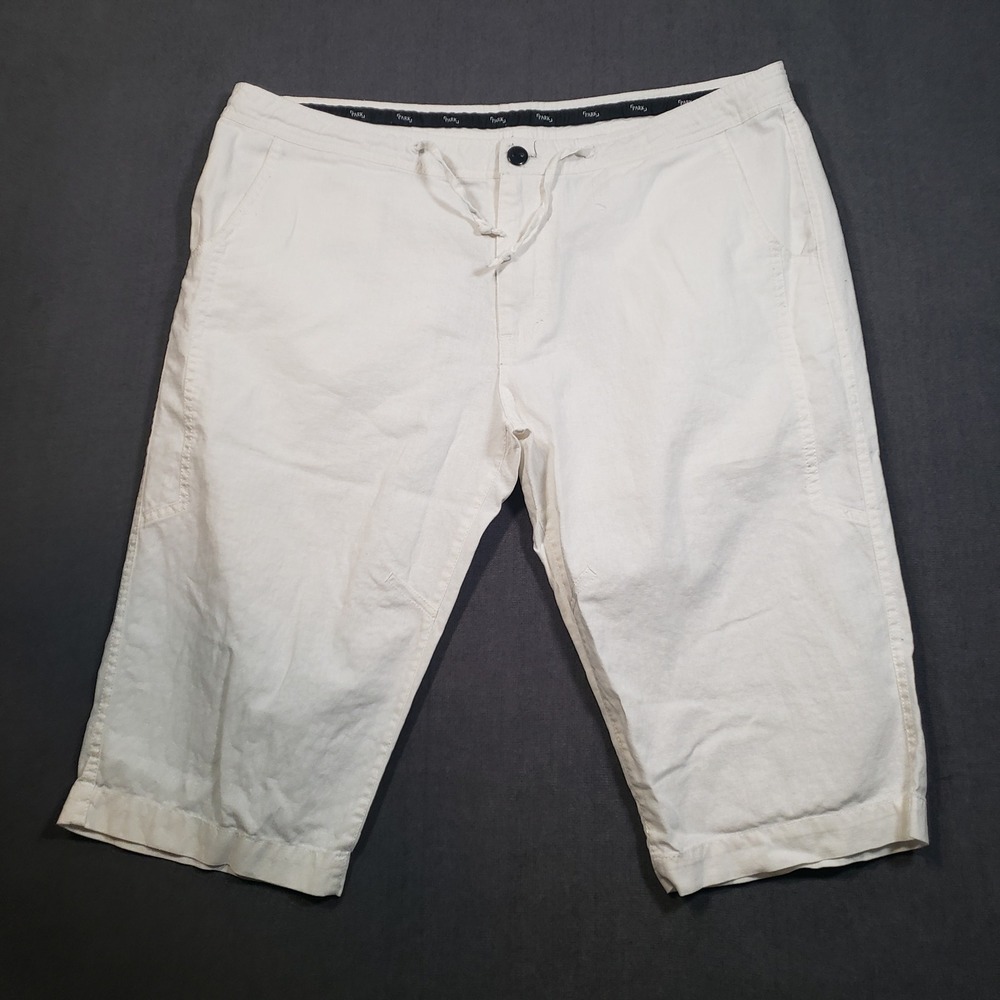 Park Linen Blend Cargo Shorts Mens 36 White Drawstring Casual Pocket